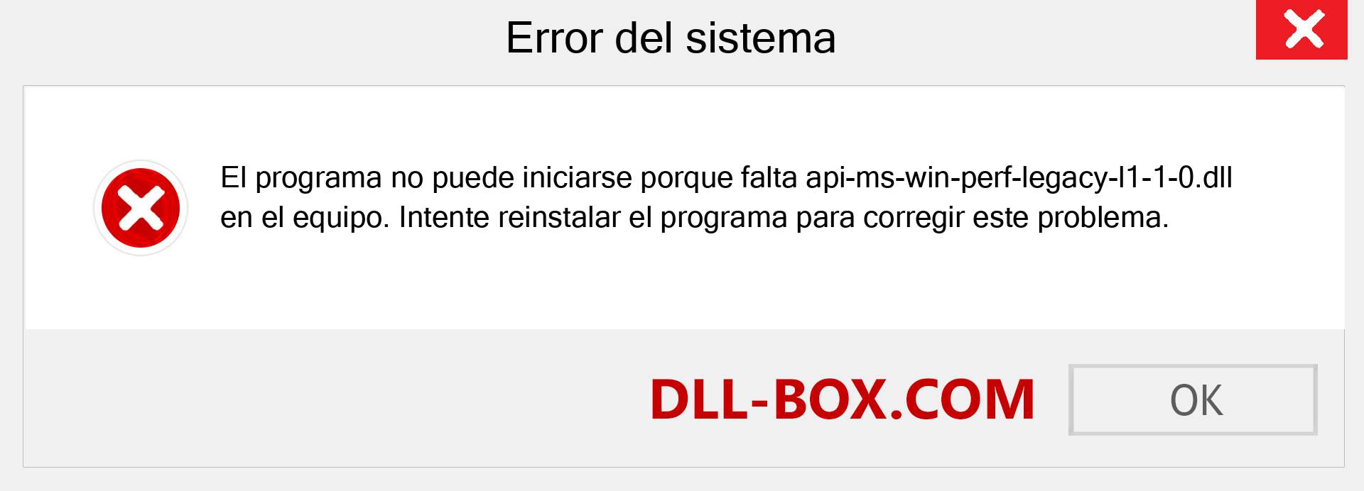 ¿Falta el archivo api-ms-win-perf-legacy-l1-1-0.dll ?. Descargar para Windows 7, 8, 10 - Corregir api-ms-win-perf-legacy-l1-1-0 dll Missing Error en Windows, fotos, imágenes